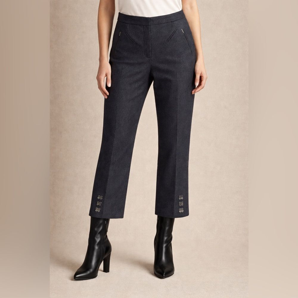 Zac Posen Wool Cashmere Cropped Pants w/ Clover Buttons — Silk Lined — Size 6